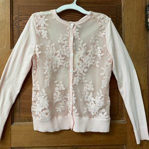A New Day pink sheer floral lace cadigan sweater